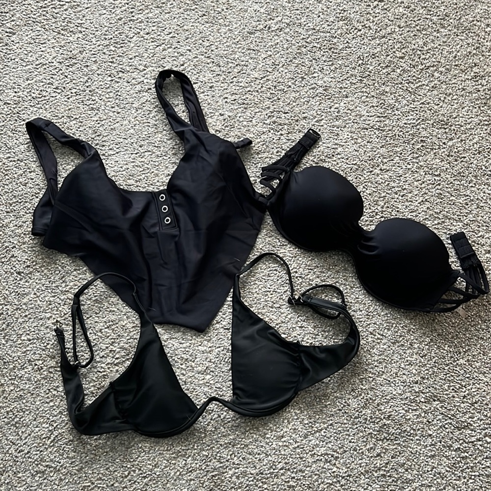 Set of 3, black bikini tops